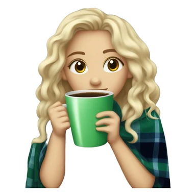 cute dirty blonde girl with green hazel wrapped in dark blue plaid blanket drinking coffeeemoji sticker