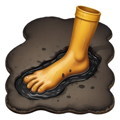 A male foot stuck in a tar puddle sticker