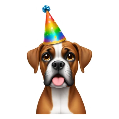 Boxer dog with a birthday hat sticker