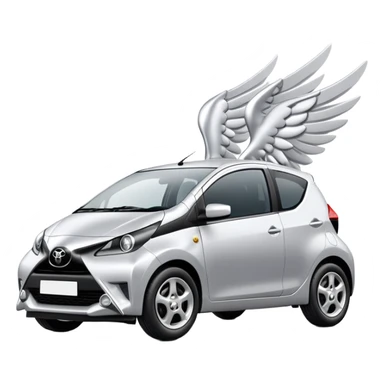 Older Toyota Aygo silver with Wings and Halo sticker