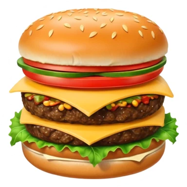 Generar hamburguesa de pan color café con semillas hemp encima del pan, con carne, tomate, lechuga, queso, piña dentro de ella sticker