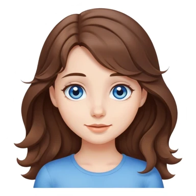 A cute girl with medium-length brown hair and blue eyes waves hello sticker