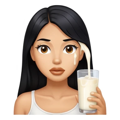 Milk dripping from tanned long black hair, lips sfw sticker