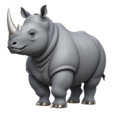 cinematic-rhino-full-body-standing-emoji,slate grey skin -massive-body-poised-powerfully,-thick-horn-curving-slightly-forward,-head-tilted-dramatically,-rough-grey-hide-covered-in-dust,-simplified-focused-features, sticker