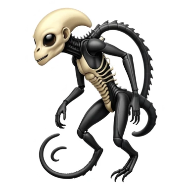 A monkey with Xenomorph features, elongated head, black exoskeleton, and biomechanical appearance sticker