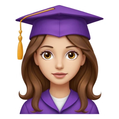 beautiful  woman normal skin with more wavy long brown with higlight  hair and hazel eyes with purple school hat sticker