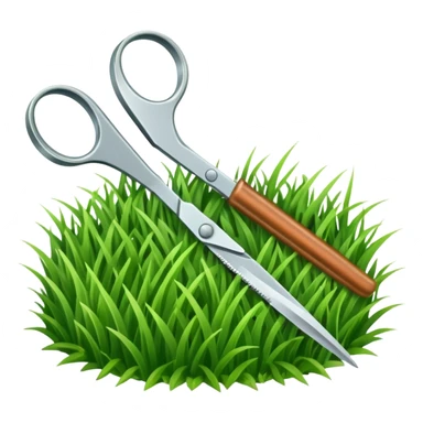  a pair of scisors cutting grass with sticker