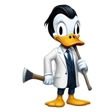 Donald Duck dressed as Patrick Bateman holding axe sticker