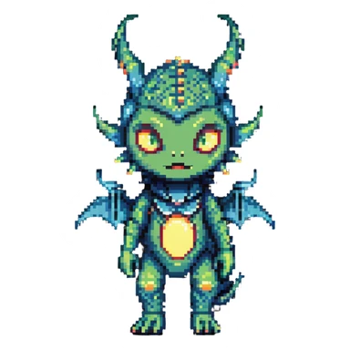 child with a mix of dragon 20%, alien 60%, and demon 20% traits sticker