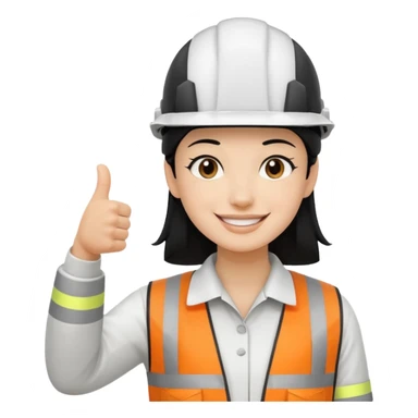 Una persona con pelo negro con casco blanco inginiero cilvil pulgar arriba sticker