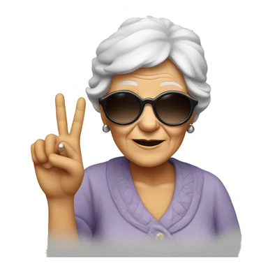 An old lady with cool sunglasses and a hand that does the “peace” sign sticker
