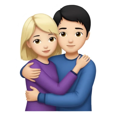 asian boy with black hair and blonde girl hugging sticker
