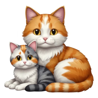 full body colourful light patched calico + white tabby cat cuddling a large grey and white cat  sticker