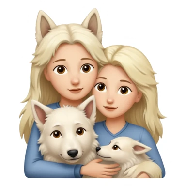 White Shepard short fur Brown eyes is huggin from a Long-haired blonde lady sticker
