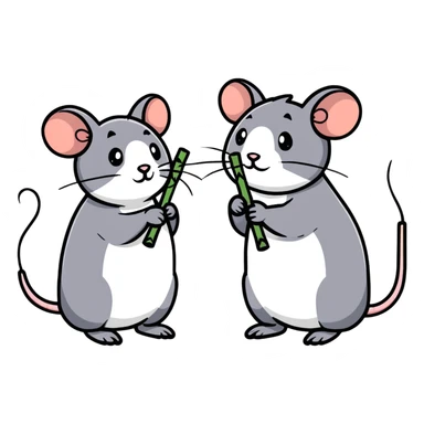 two mice holding bamboo sticks sticker