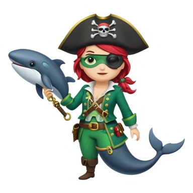 Pirate female whale, with green costume, full body sticker