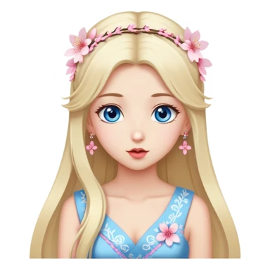 Turkish Girl with long blond hair and sakura accessories on her hair with a long tailed sakura dress on the ground and have blue eyes beautiful finish and she sending lovely kisses  sticker
