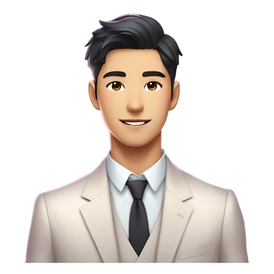 Gorgeous romantic anime style Asian formal modern gentlemanly guy with flowers and blushing face aesthetic trending style outside with colorful gradient bright light colors sticker