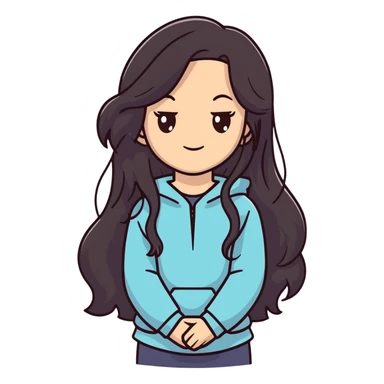 strong girl with brown eyes, long slightly wavy black hair sticker