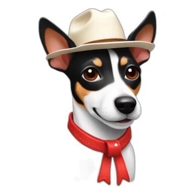 rat terrier wearing a cowboy hat and red collar smiling no brown (black and white) sticker