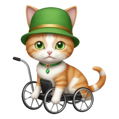 full body small short hair ginger and white cat with green eyes walking in a wheelchair for cats sticker