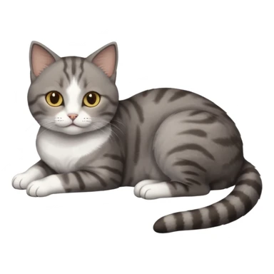 full body tiny short hair dark grey and 3/4 white cat with hazel eyes lying down sticker