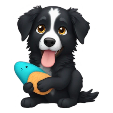 black australian shepard holding a platypus plushie sticker