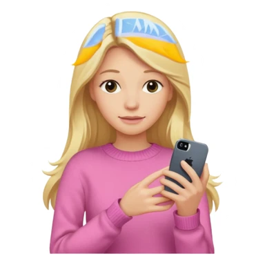 Blonde longe hair Kendall Jenner with a pink sweater holding an iPhone sticker