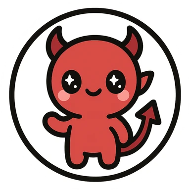 little alchemy style icon
subject: crimson devil
border: medium-black
shape: round, circular
background: white
style: full color fill with medium black outlining sticker