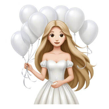 bride with long hair holding white balloons sticker