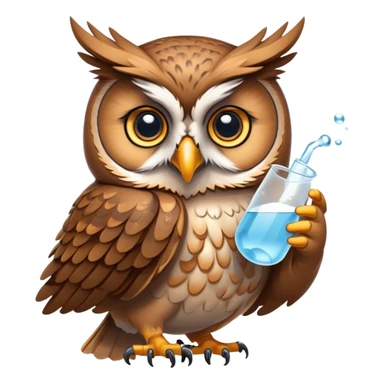 Owl holding omega and alpha symbol in beak in wings holding h2o molecule  sticker