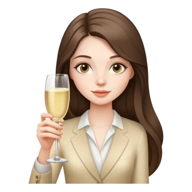 beautiful pale brunette girl with long hair holding a glass of champagne  sticker