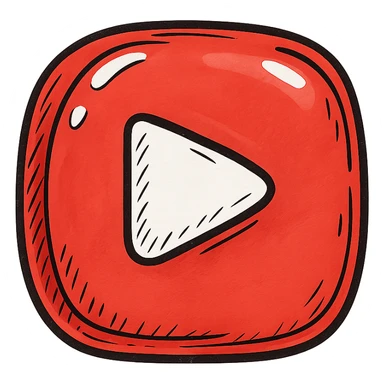 rounded inflated YouTube logo painted red, clear black outlines, dimensional shadows, glossy highlights, no background, playful juicy outlined style sticker