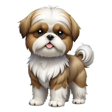 cinematic-[Shish tzu]-realistic-full-body-standing-emoji,-tail-resting-loosely-beside-its-paws,-head-tilted-dramatically, -scruffy-[white]-fur,-simplified-yet-realistic-focused-features,-highly-detailed,-glowing-with-an-almost-sarcastic-glow sticker