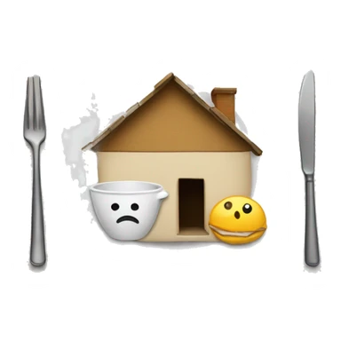 "Design an emoji that expresses poverty, showing a sad face with symbols like an empty plate and a small house to represent hunger and housing needs." sticker