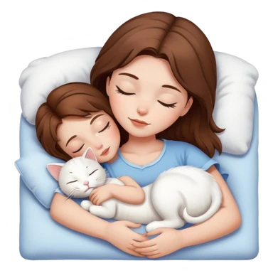 Tab girl brown hair sleeping with white kitty sticker