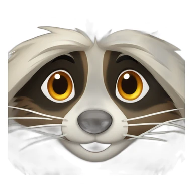 brown raccoon with orange eyes and a dark green hood that is smiling sticker