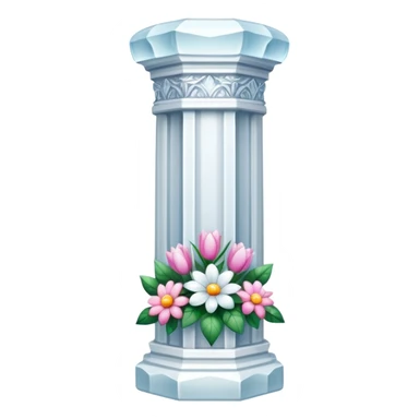 generate beautiful white crystal pillar intricate front view more beautiful with flowers wrapping around the pillar  sticker