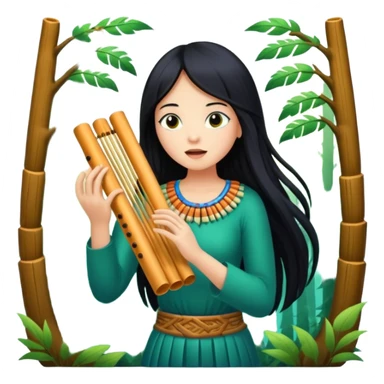 mystical forest woman with long black hair playing glowing pan flute sticker