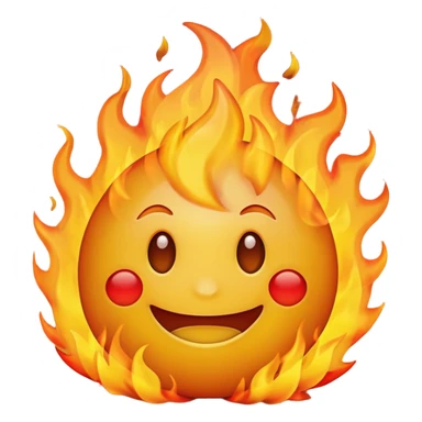 simple smiling yellow emoji in the middle of a big fire sticker