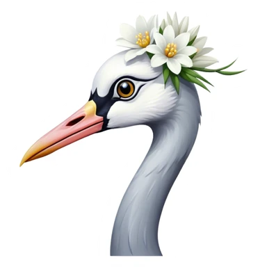 A beautiful crane with a white flower in its beak sticker