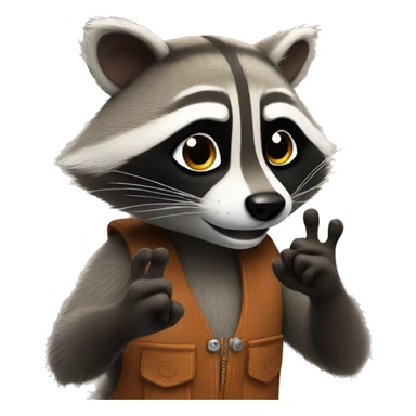 The raccoon waves his paw and greets sticker