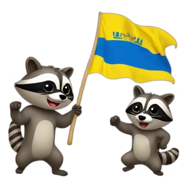 raccoon wrestling with a watermelon and the Ukrainian flag sticker