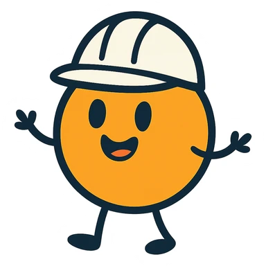 A cute circle character with white hard hat and stick arms and feet sticker
