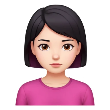 girl with black short straight hair, with a nonchalant face wearing a dark pink shirt sticker