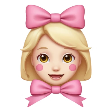 Emoji with pink bow, cute face with blush sticker