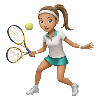 a woman with a ponytail playing tennis, dynamic pose, clear tennis racket, energetic expression sticker