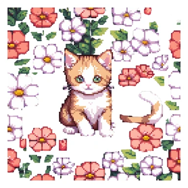 Kitten and flowers sticker