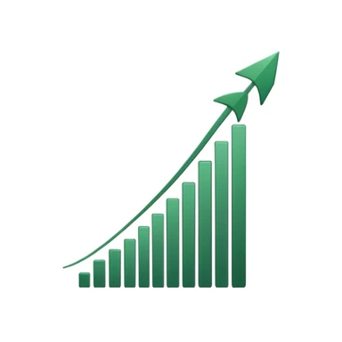 growth chart with one dark green line and a small arrow pointing up, minimalist, white background, iOS emoji style, no smileys sticker