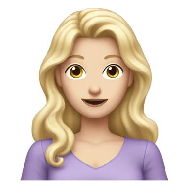 Woman, white skin, pale skin, long hair, blonde hair, wavy hair, lavender top, finger guns sticker